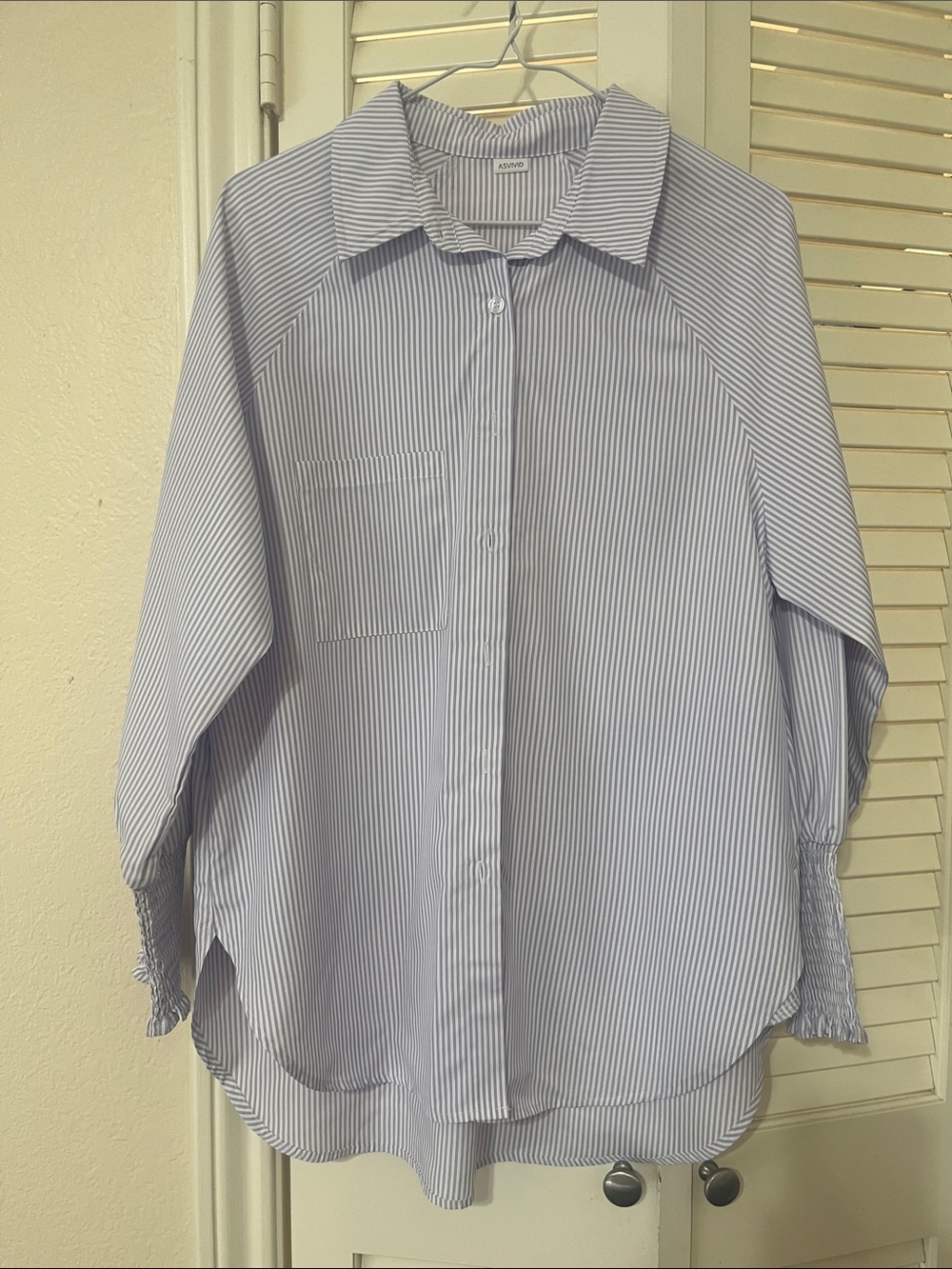 Purple & White Pinstripe Oversized Button-Up Tunic